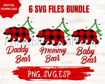 Christmas Family Bear SVG Bundle, Buffalo Plaid Bear SVG, Christmas svg, Bear svg ,papa bear svg,mama bear svg, baby bear svg, bear family