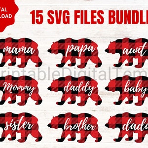 Noël ours famille SVG Bundle, Buffalo Plaid Bear SVG, svg de Noël, ours svg, papa ours svg, maman ours svg, bébé ours svg, ours famille
