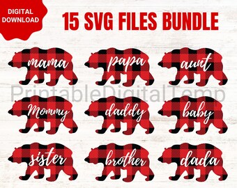 Christmas bear Family  SVG Bundle, Buffalo Plaid Bear SVG, Christmas svg, Bear svg ,papa bear svg,mama bear svg, baby bear svg, bear family