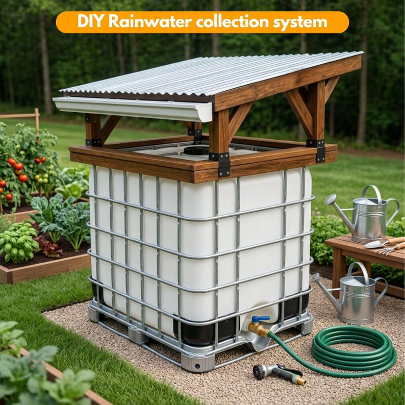 DIY Rainwater Collection System Plans | IBC Tote Rainwater Harvesting Blueprint | Outdoor Water Storage Shed | Digital Download