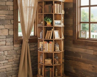 Estantería giratoria / Librería giratoria / Planos de muebles para carpinteros / Planos de librería DIY en PDF / Librería de madera fácil de construir