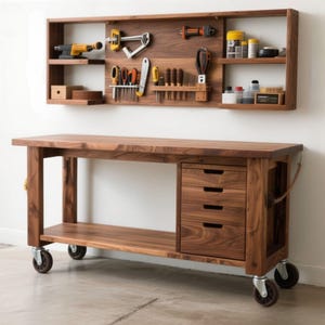 Workbench Plans | DIY Woodworking Project | Build a Small Garage Workbench | Compact Bench Design with Casters | Workbench on Wheels