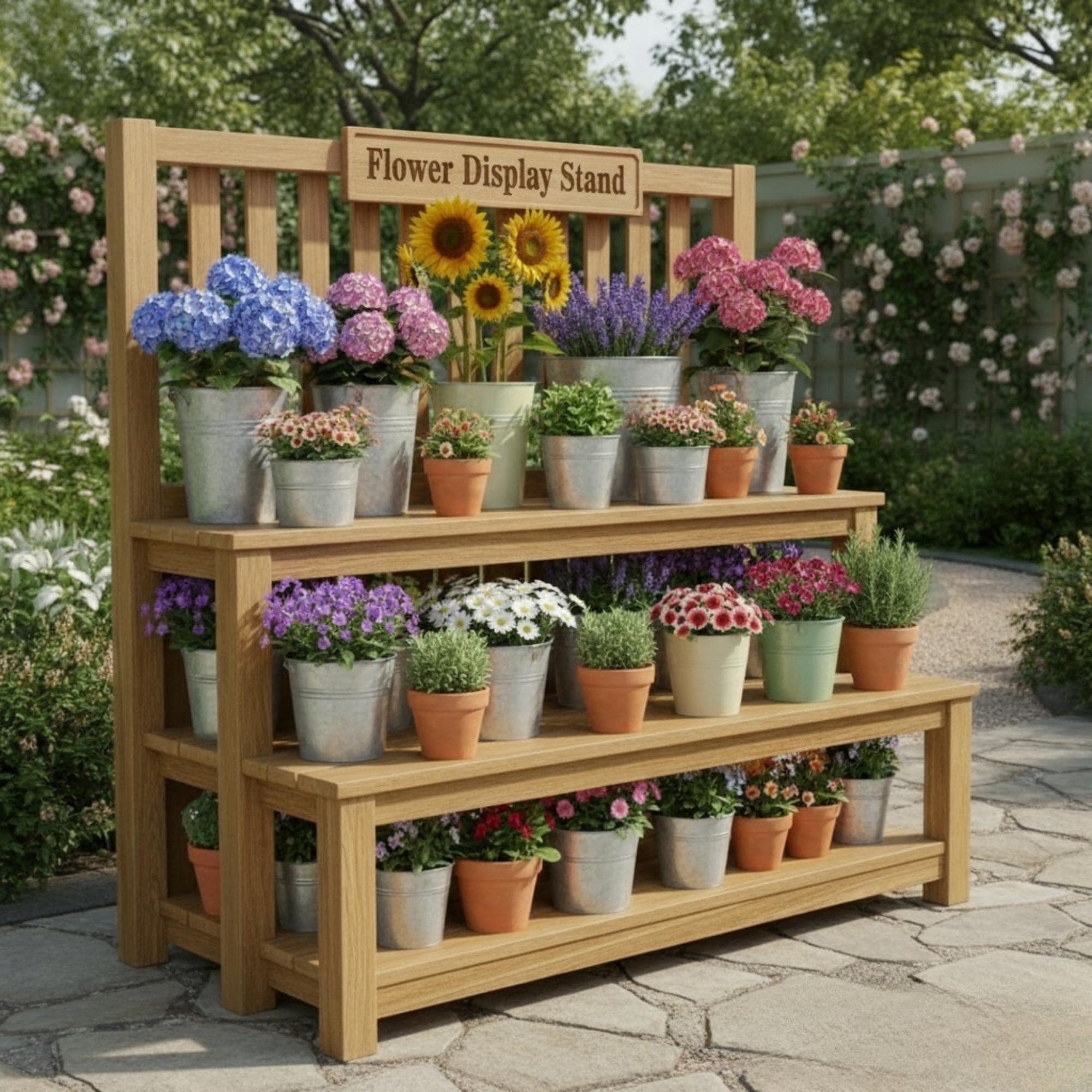 DIY Tiered Flower Display Stand Plans: Large Wood Planter (PDF Pattern) - Garden Cart - Cart for Business DIY Plans