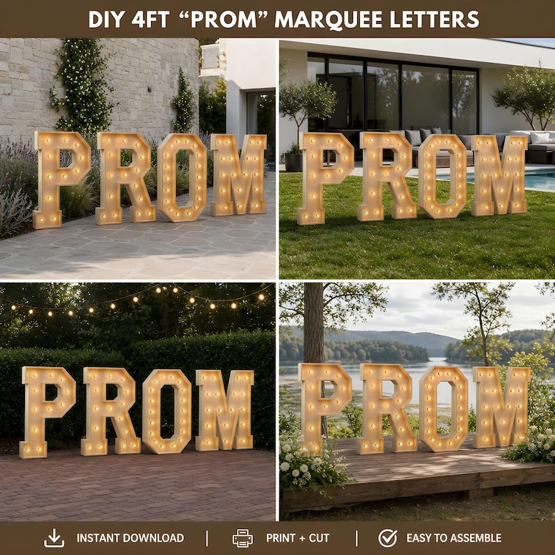 DIY 4ft PROM Marquee Letters Blueprint | Giant Light Up Graduation Sign Bundle PDF | Wooden Decor