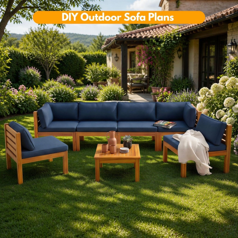 DIY Outdoor Sofa Plans | Patio Furniture Plans PDF | Wooden Sectional Couch Build Guide | Custom Patio Seating & Lounge Chair Blueprint