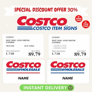 Costco Party | Costco Item Signs | Costco Birthday Party | Customizable Costco Price Sign Canva Template