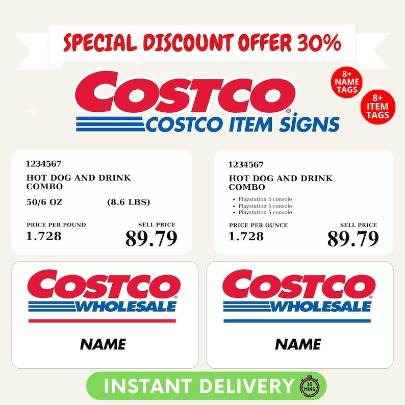 Costco Birthday Party Signs: Customizable Price Sign Canva Template