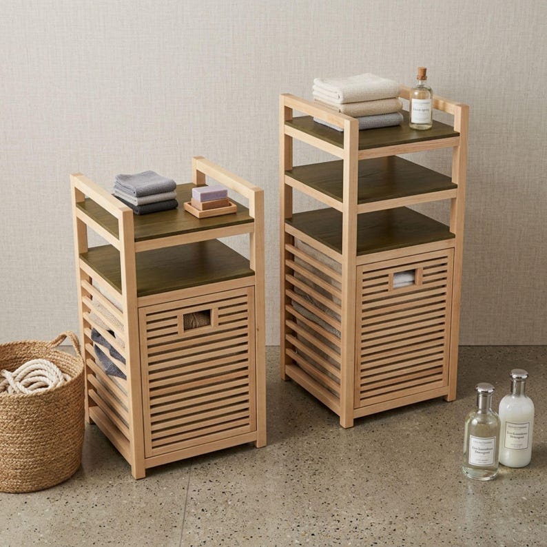 DIY Laundry Basket Tower Plans PDF | Wooden Laundry Hamper Organizer | Clothes Basket Holder DIY | Laundry Shelf Plans