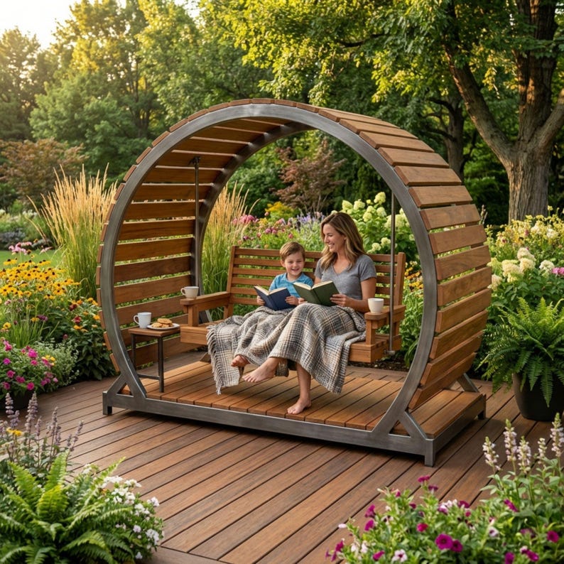 Planos para construir un columpio de porche (hágalo usted mismo) / Planos para una pérgola circular / Planos para muebles de patio / Construcción de un columpio tipo cenador para el jardín / Toldo de madera imagen 3