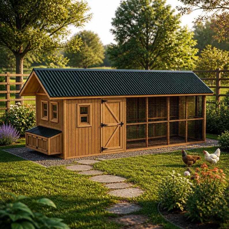 DIY Chicken Coop Plans with Run | 15-20 Chicken Coop Blueprints | Wood Hen House & Turkey Coop