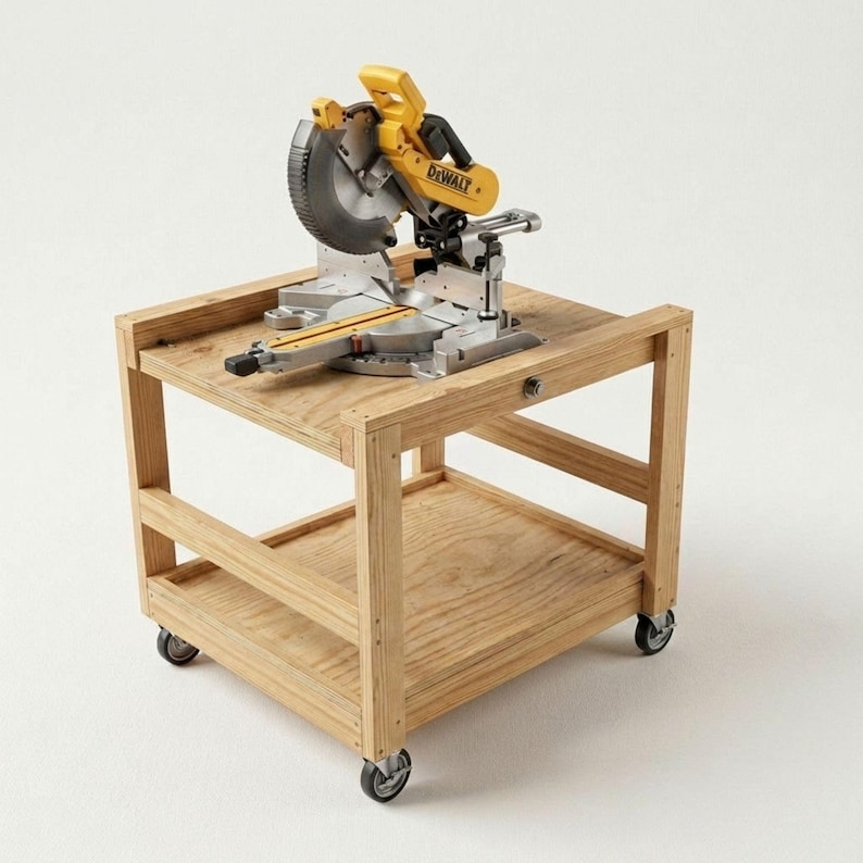 DIY Mobile Miter Saw Stand Plans PDF | Rolling Shop Cart Blueprint | Chop Saw Workbench | Tool Storage Stand Woodworking
