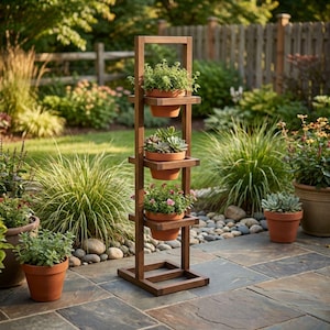 Outdoor Wood Plant Stand DIY Plan | 4-Tier Stepped Planter Woodworking Blueprint (Digital Download)