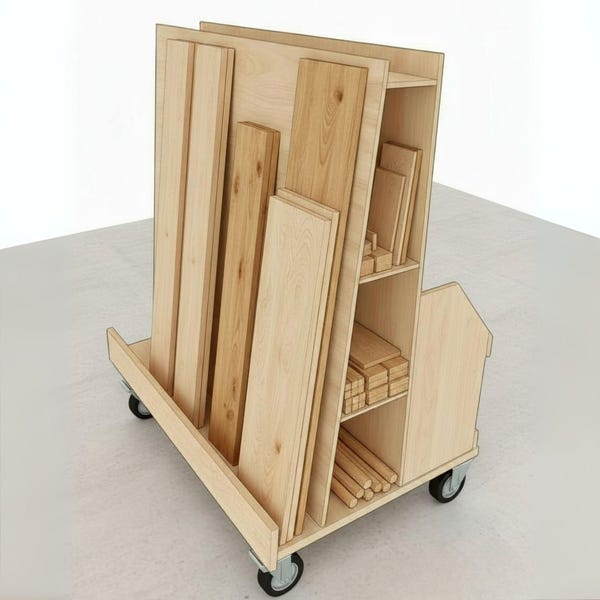 Plan de bricolaje para un carrito móvil de almacenamiento de madera: Organizador de madera de desecho (PDF)