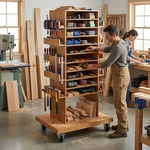 Planos para estación de herramientas móvil de bricolaje / Armario móvil para herramientas (PDF) / Armario de herramientas de madera con ruedas / Carrito organizador para pasatiempos / Almacenamiento para garaje
