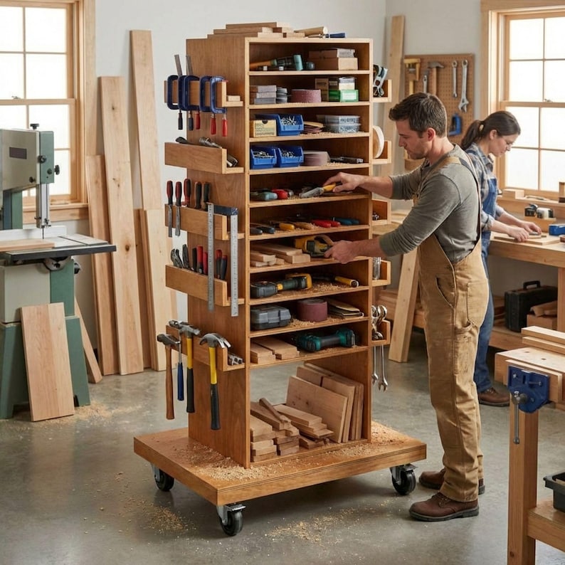 DIY Rolling Tool Station Plans | Mobile Tool Storage Cabinet PDF | Wood Tool Cabinet on Wheels | Hobby Organizer Cart | Garage Storage