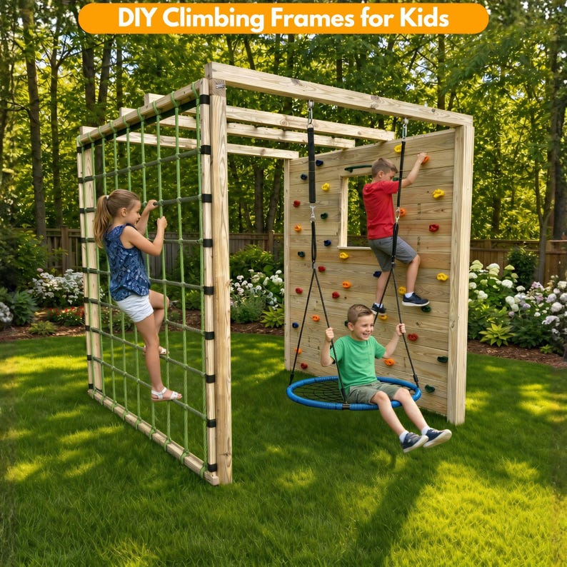 DIY Climbing Frame for Kids Plans | Wooden Jungle Gym Playset PDF | Outdoor Monkey Bars & Climbing Wall Blueprint | Backyard Swing Set Guide