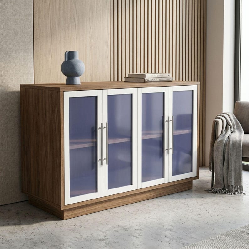 DIY Living Room Sideboard with Frosted Glass Plans PDF | Wood Buffet & Storage Cabinet Build | Woodworking Plan for Beginners
