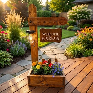 DIY Welcome Sign Planter Box Plans PDF | Front Porch Wooden Plant Stand | Hanging Basket Woodworking Blueprint | Garden Decor Project image 4
