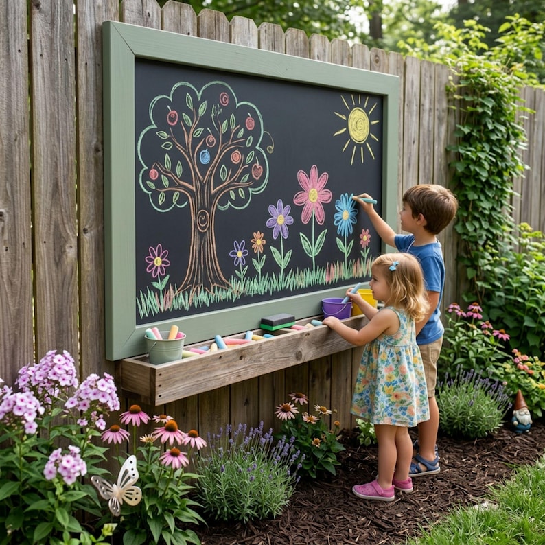 DIY Outdoor Kids Chalkboard Plans | Toddler Chalkboard Wall | Wooden Fence Blackboard PDF | Backyard Play Area & Playroom Decor Build Guide