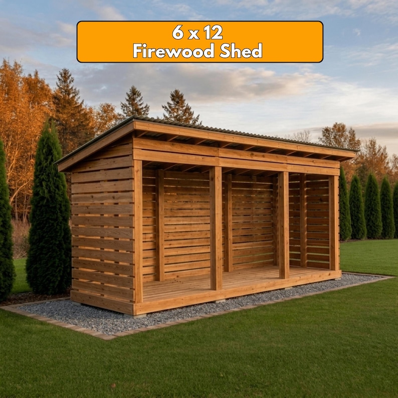 6x12 Firewood Shed DIY Plans PDF | 3 Cord Wood Storage Rack Blueprint | Large Dry Wood Shelter