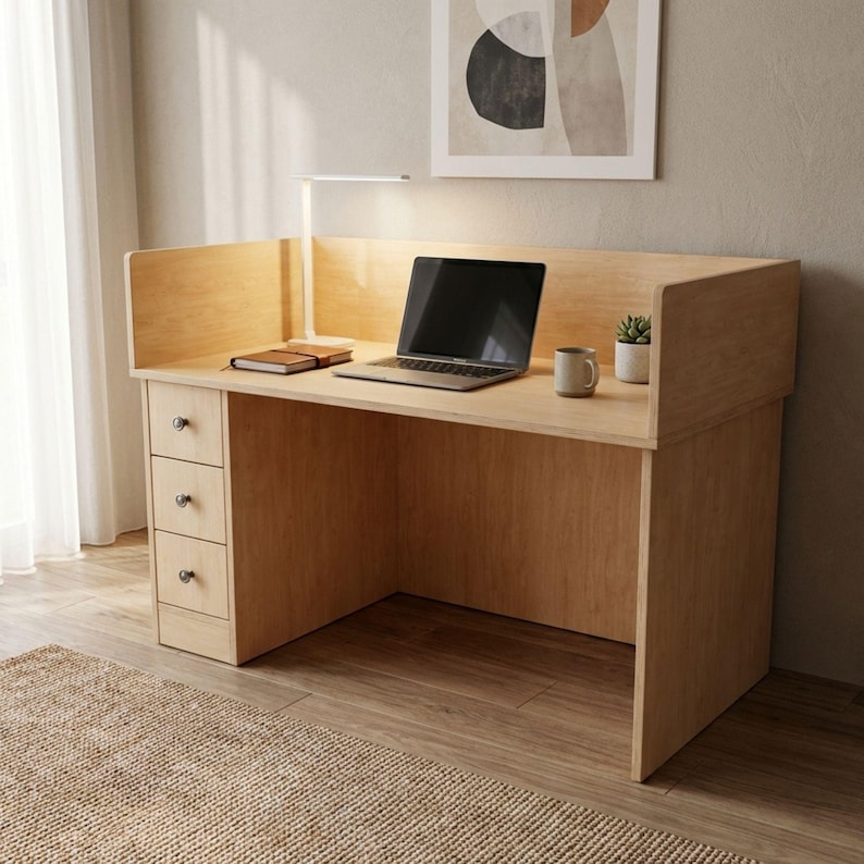 DIY Work Table Plans PDF | Modern Computer Desk with Drawers Blueprint | Home Office Study Table | Plywood Woodworking Desk Plan