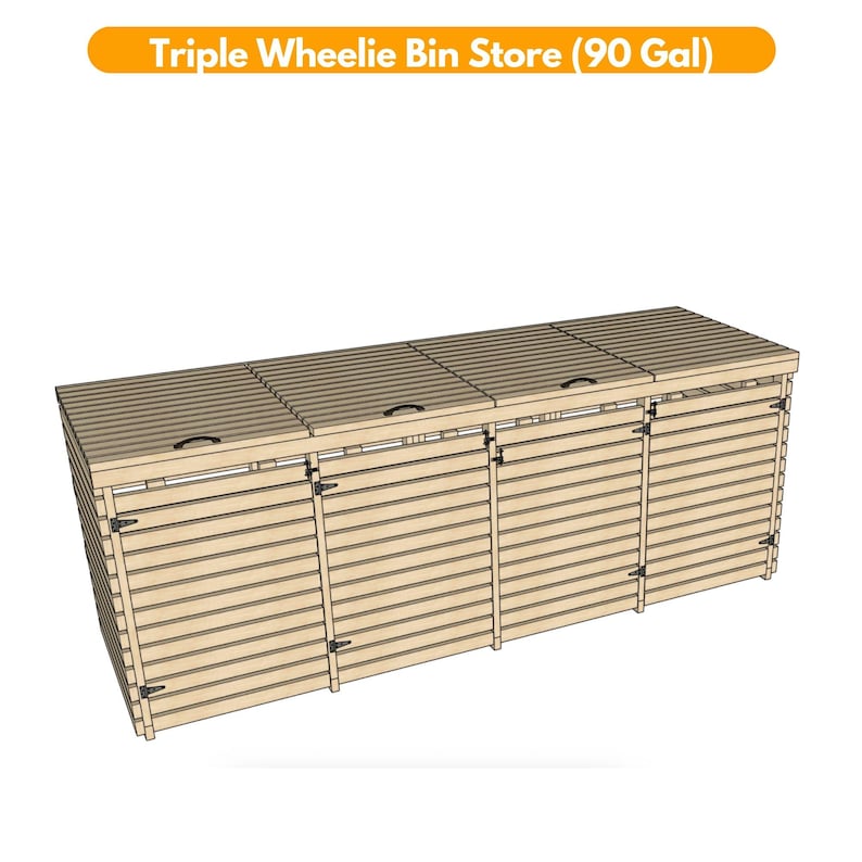 Bin Storage Plans PDF | 340L Trash Enclosure PDF | Outdoor Garbage Can Storage | Wooden Trash Can Shed