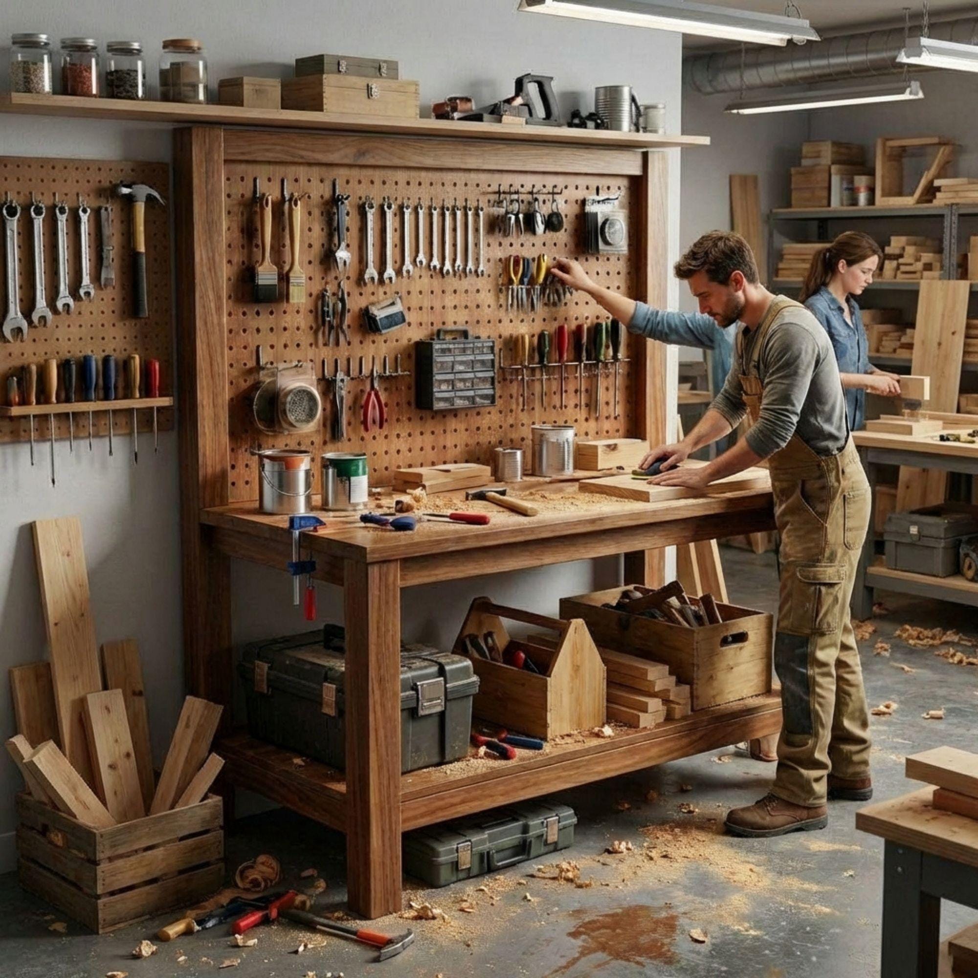 DIY Workbench Plans | Garage Workbench with Pegboard PDF | Wood Workbench Shelf | Easy DIY Garage Workshop Workbench - Craft Cart - Cart for Business DIY Plans