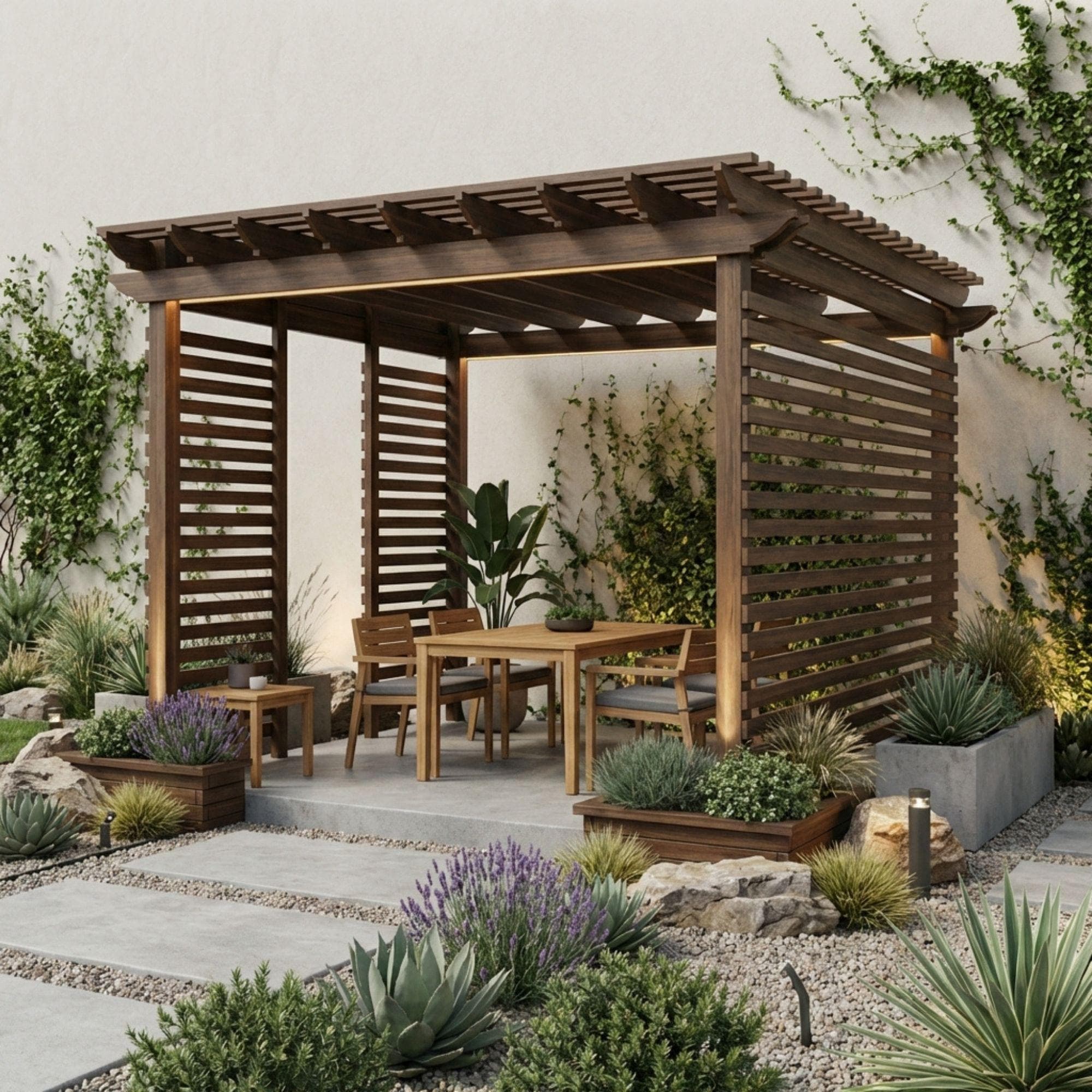 Plans de pergolas de jardin bricolage | Plan de construction de pergolas en bois | Pergola d'angle intimité