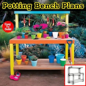Potting Bench Plans | Rustic Garden Workstation PDF | Woodworking Project Outdoor Garden Work Bench | Potting Bench Plans Using Pallets Sink