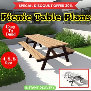 Picnic Table Plans |  Outdoor Picnic Table Plans | DIY Outdoor Picnic Table Plans | Classic Farmhouse Table Design