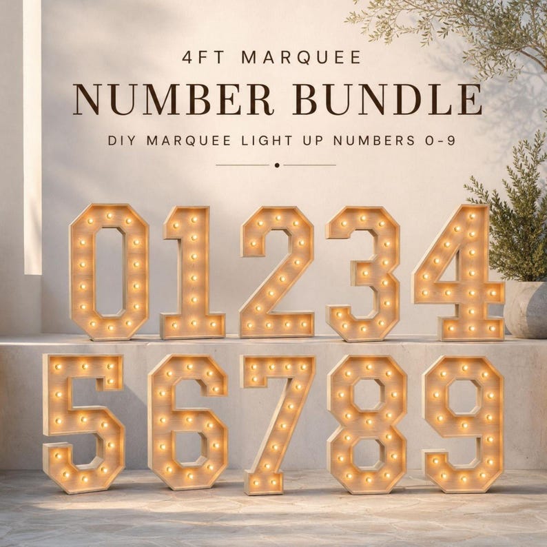 DIY 4ft 0-9 Numbers Marquee Letter Blueprint | Giant Light Up Birthday Sign Bundle PDF | Wooden Decor DIY Plan