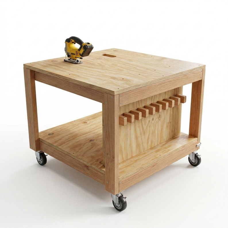DIY Mobile Jigsaw Station Plans PDF | Rolling Workbench Tool Cart Blueprint | Woodworking Shop Cart | Portable Power Tool Stand