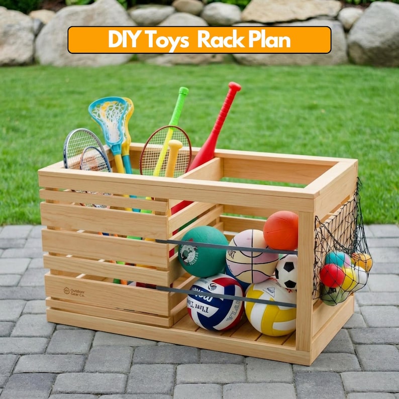 DIY Toy Storage Box Plans | Wooden Sports Gear Organizer PDF | Kids Toy Rack Build Guide | Outdoor Garage Bin | Playroom Storage Ideas