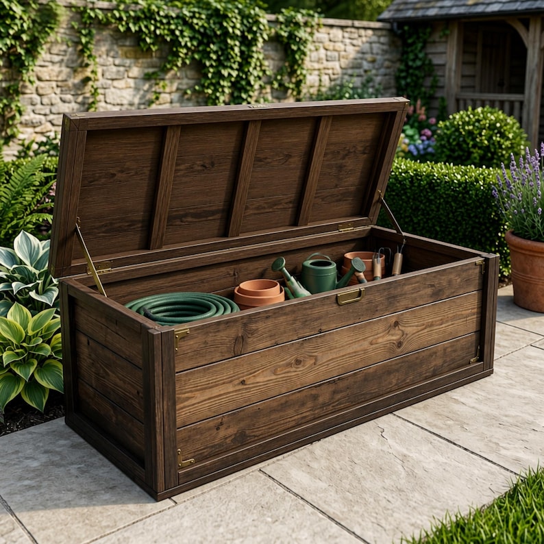 DIY Outdoor Storage Bench Plans | Large Wooden Storage Box Blueprint | Garden Deck Chest PDF | 2x4 Woodworking Project