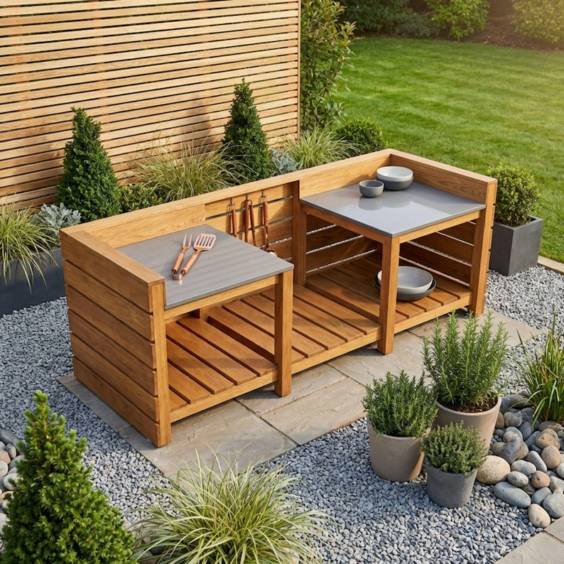 DIY Outdoor Grill Station Plans | BBQ Kitchen Cart Blueprint | Wooden Grill Table Build Guide