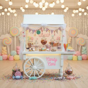Candy Cart | Wooden Sweet Cart For Sale | White Candy Cart DIY PDF | Party and Wedding Dessert Display | Collapsible Portable Trolley