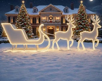 Life-Size Santa Sleigh & Reindeer Plans | 2D Plywood Template for Outdoor Christmas Decor | DIY Silhouette Pattern | PDF Woodworking