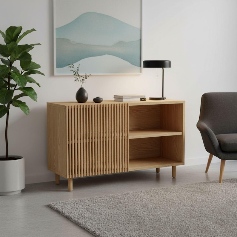 Modern Sideboard Plans | Slatted Door, Mid-Century Legs (Digital Download)