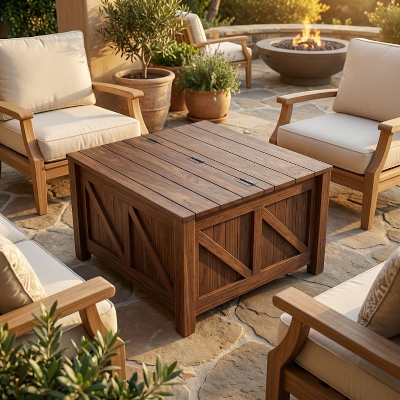 DIY Outdoor Hidden Storage Coffee Table Plans PDF | Wooden Deck Box Blueprint | Patio Furniture Woodworking Build