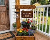 DIY Welcome Sign Planter Box Plans PDF | Front Porch Wooden Plant Stand | Hanging Basket Woodworking Blueprint | Garden Decor Project