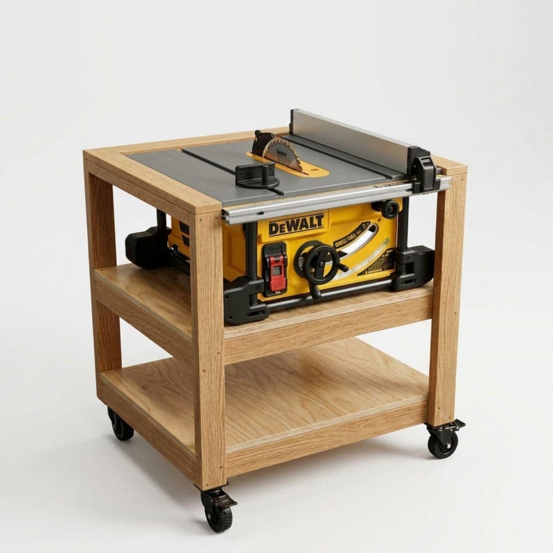 DIY Mobile Table & Miter Saw Station Plans PDF | Rolling Tool Cart Blueprint | Woodworking Shop Workbench | Portable Power Tool Stand