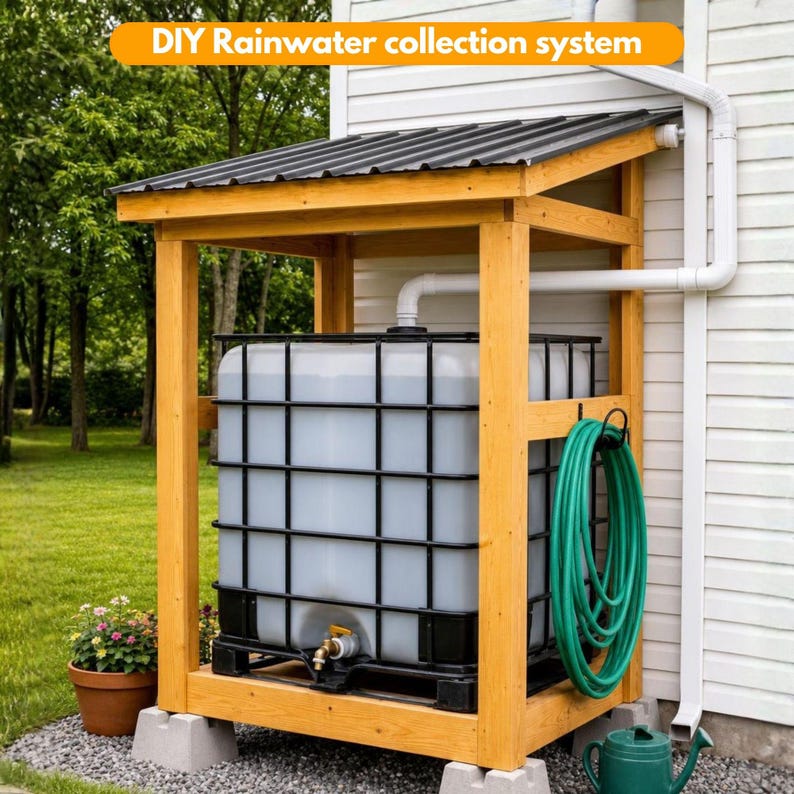 DIY IBC Tote Rainwater Collection System Plans | Rain Barrel Shelter & Stand Blueprint | Woodworking Water Harvesting Setup Guide