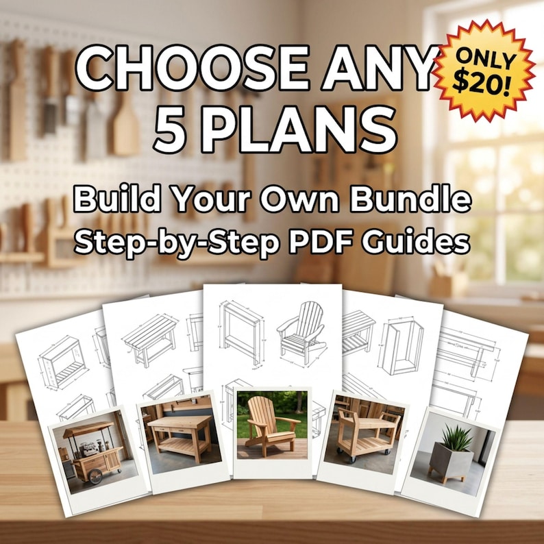 5 Woodworking Plans Bundle | DIY Projects, Beginner PDF Guides