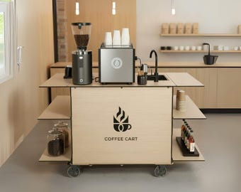 Carrinho de café faça você mesmo | Projeto de carrinho de comida personalizado em PDF | Carrinho de casamento | Carrinho de bebidas dobrável | Carrinho de fornecedor | Carrinho de bar dobrável para negócios