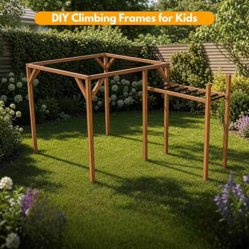 DIY Climbing Frame for Kids Plans | Wooden Jungle Gym Playset PDF | Outdoor Monkey Bars & Climbing Wall Blueprint | Backyard Swing Set Guide