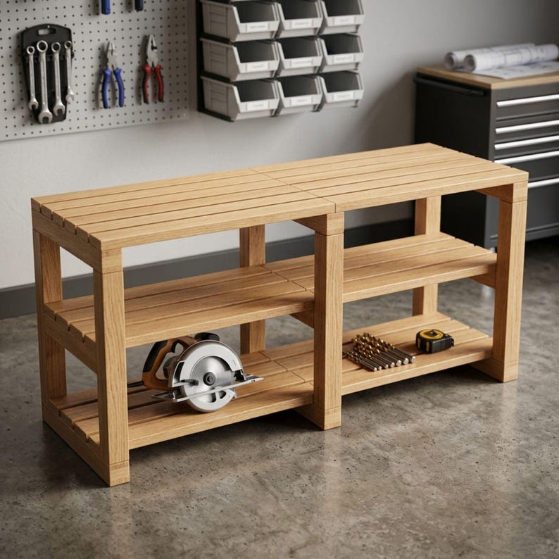 DIY Standing Wall Shelf Plans PDF | Wooden Shoe Rack & Storage Organizer | Multi-Purpose Slatted Wood Console