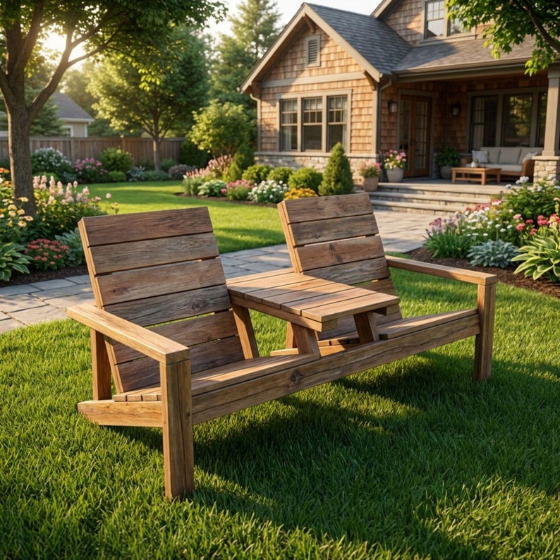 DIY Outdoor Double Chair Plans | Wooden Porch Furniture Blueprint | Double Seat Bench with Table PDF