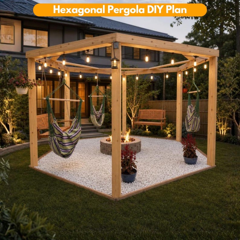 DIY Hexagon Pergola Build Plan PDF | Wooden Gazebo Woodworking Guide | Backyard Patio Structure