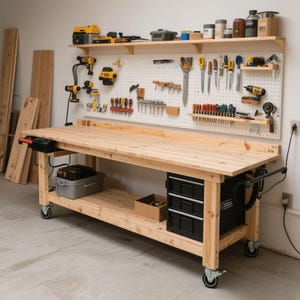 DIY Workbench Plans | DIY Woodworking Project | Build a Small Garage Workbench | Compact Bench Design with Casters | Workbench on Wheels
