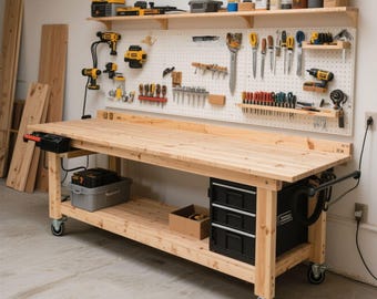 DIY Extra-Long Mobile Workbench Plans | Garage Workstation (Digital Download)